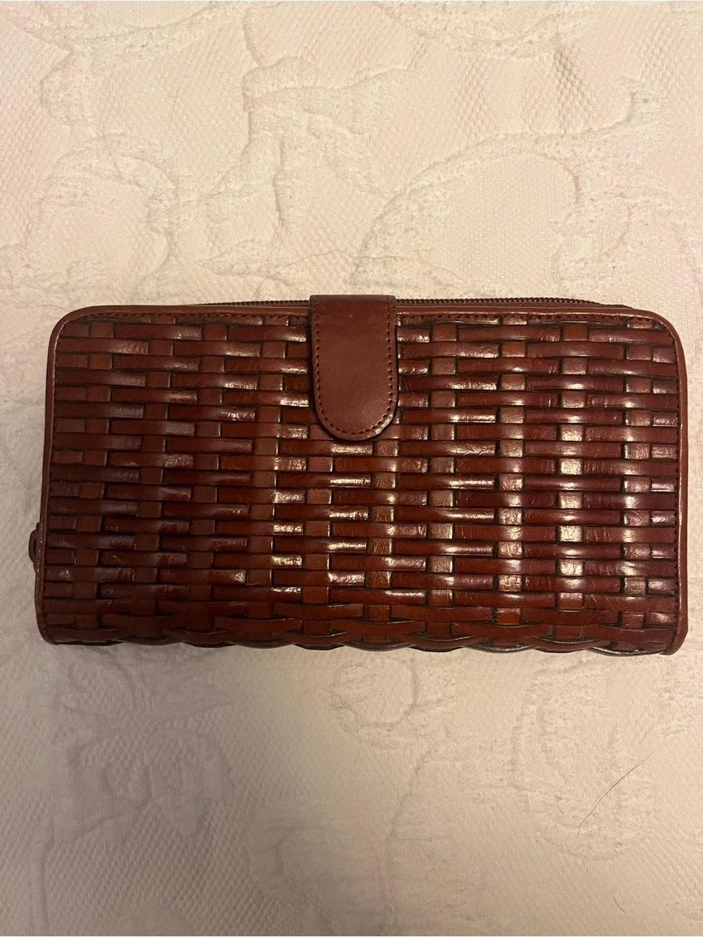 Talbots Brown Woven Leather Zip Wallet